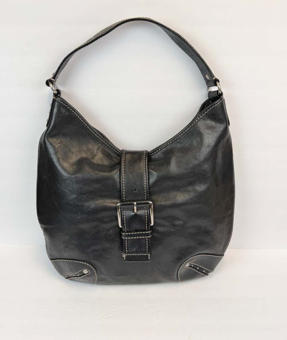 Michael Kors Black Leather Hutton Hobo Bag with Buckle